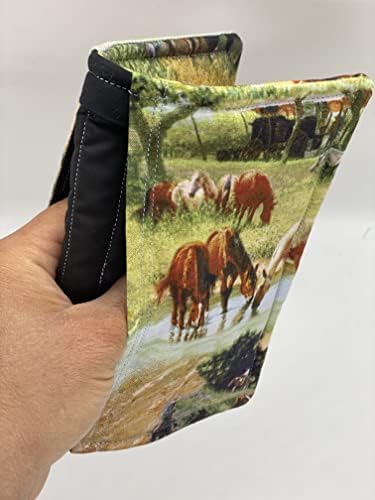 Сет од 2 каубои и коњи сцени со џебови; Рачно изработено во САД