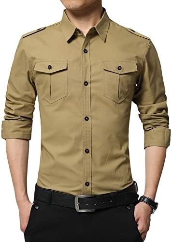 Машки воен стил двојно џебна кошула тактички товар обичен тенок фит кошула работа кошула пешачење риболов кошули