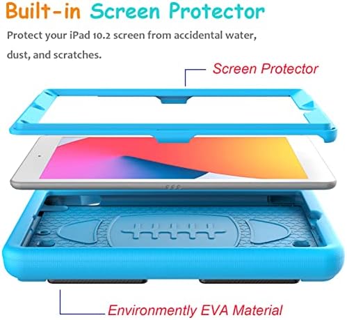 Etopxizu Детско Куќиште Со Вграден Заштитник На Екранот За Нов iPad 10,2 Инчи 2021/2020/2019, Случај За Држач За Рачка Отпорен На Удари За 2021/2020/2019 iPad 10.2, iPad Air 3 10.5 2019, Blue
