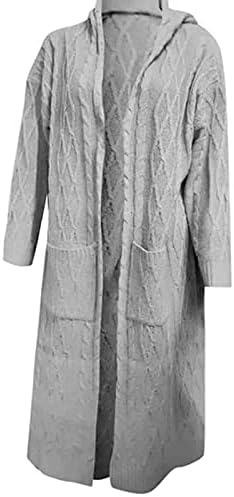 5665 Женски Преголем Кабел Плетена Блуза Со Џеб Долг Ракав Отворени Предни Модни Дуксери Еднобоен Џемпер Палто
