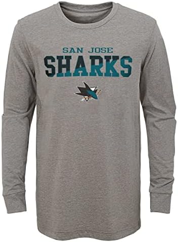 Outerstuff Сан Хозе ајкули Јуниори Големина 4-18 Хокеј тим лого со долг ракав маица