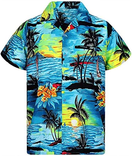 icjjl 2021 Фанки Хавајска кошула за мажи со кратки ракави палма од предниот џеб Луау Алоха плажа случајно копче надолу кошули