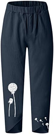 Gufesf Постелнини панталони за жени Каприс Пант Графички постелнина широка нога обична лето удобна висока половината лабава култура панталони
