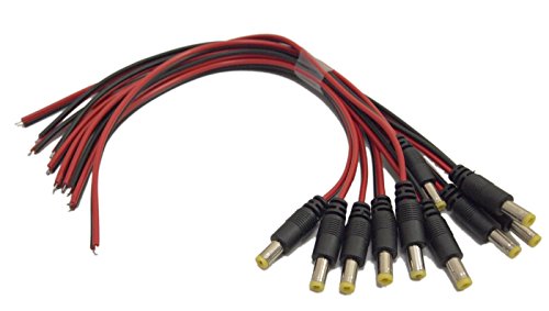Evertech 10 парчиња 5,5 mm x 2,1 mm DC Male End Jack Power Cable со олово крај пигтаил за CCTV Security Camera