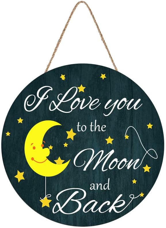 Те сакам на месечината и грбот дрво знак wallиден декор Loveубов wallид декор, Месечина starвезда дрвена врата виси уметност,