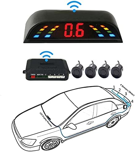 Комплет за радарски систем за безжичен автомобил Totmox, LED дисплеј, CAR Reverse Backup Radar System W/ 4 сензори, Индикатор за аларм со бут-буп-бип-бип