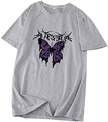 uikmnh женски кратки ракави со кратки ракави маички пеперутка летна маица памучна кошула за туника