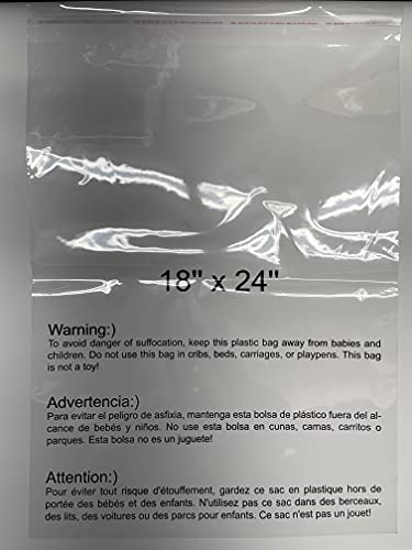 18 x 24 кристално чисти поли торби - 250 торби - Предупредување за задушување на ФБА - 1,5 мил - силен филм - хибриден лепак
