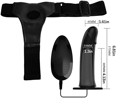 Wemay Black Vibring Dildo Strap-On Harness облечен дилдос Флексибилно силиконо шупливо вратило дилдо за мажи за возрасни секс играчки со жичен далечински управувач, 1,0 броење