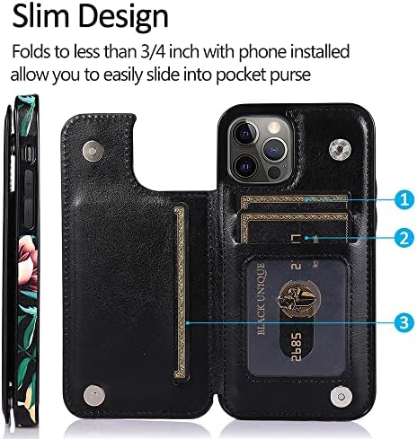 ОББИИ кожен флип куќиште на паричникот компатибилен со iPhone 12 Pro/12 6.1 држач за држач за картички Тенок ракав за ракави со картички со картички за заштитна обвивка