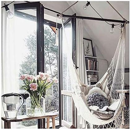 Jtyx hammock замав стол ткаен од памучно јаже занишано седиште со романтично висина столица погодна за затворено/отворено, тераса, палуба, внатрешен двор, градина
