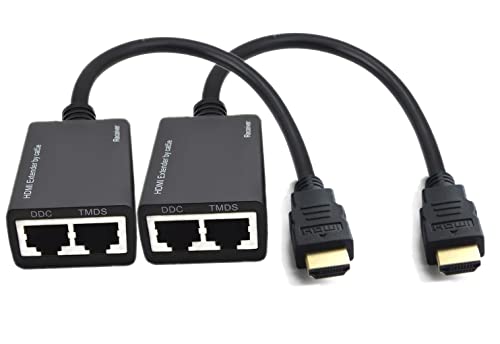 HDMI Екстендер Над Cat5e/6, RJ45 Ethernet Сплитер НА HDMI 2 Порти Мрежен Адаптер 2 Пакет, Поддршка 1080p До 30m/98ft Видео И Аудио ЗА HDTV HDPC PS4 STB