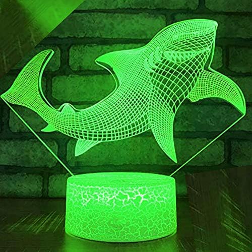 Jinnwell 3D делфин ајкула риба ноќна светлосна ламба илузија LED 7 Боја Промена на допир прекинувач Табела за декорација на декорација