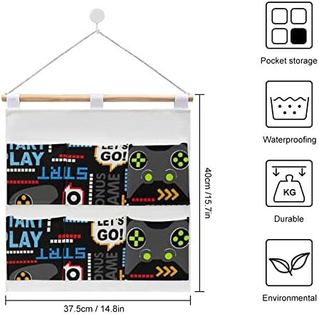 Пиксел Игра Стил Ѕид Плакарот Виси Торба За Складирање 6 Џебови Лен Памук Над Вратата Организатор Торбички За Спална Соба Бања