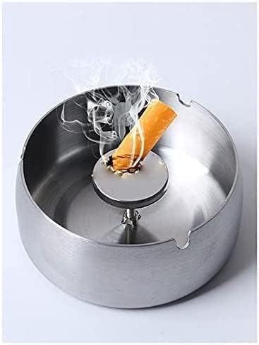 Хаикингс Едноставен и модерен метален пепелник од не'рѓосувачки челик домаќинство со голем капацитет на ветровитник за канцеларија за декорација на пепел