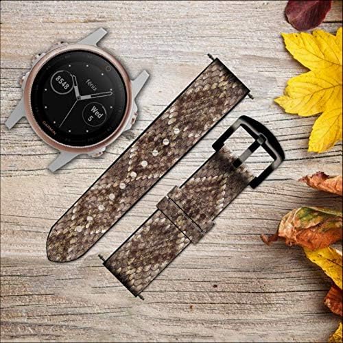 CA0481 Rattle Snake Graphic Graphic Printed Leather & Silicone Smart Watch Band Crap for Garmin Пристап S40, Forerunner 245/245/645/645,