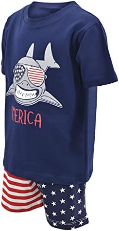 Единствени бебешки момчиња ајкула Мерика 4 -ти јули патриотски краток сет