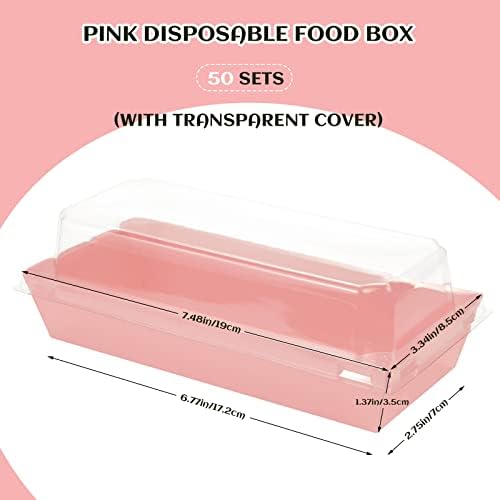 Cmkura 50 пакет розова правоаголна хартија за еднократна употреба хартија кутии за храна контејнери за пекари за торта, колачиња, сендвич