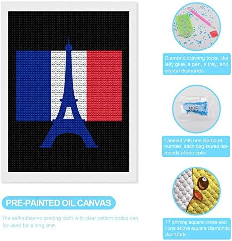 Ајфелова кула Франција со знамето на франца, комплети за сликање на дијаманти за сликање, слика уметност со броеви за декорација на домашен