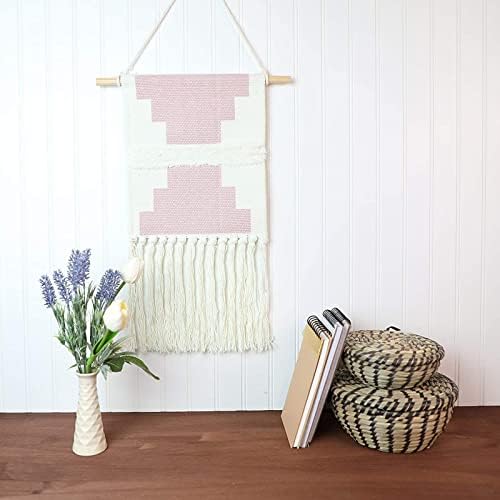 Juvale бел и розов макрам ткаен wallид што виси, декор на боемски стил
