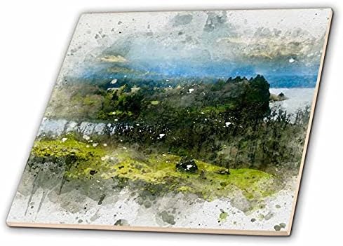 3дроза Борово Дрво Обложено Езеро Слика На Акварел-Плочки