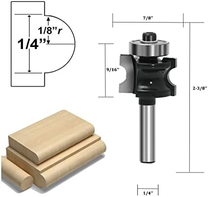 Leatbuy 1/4 инчен Shank Bullnose Router Bit Set 5 парчиња, радиус половина тркалезно лежиште за мелење на дрва за мелење на карбид алатка