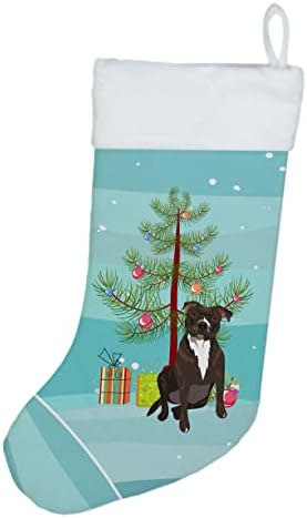 Богатства на Каролина WDK3109CS Пит Бул Бриндл 2 Божиќно Божиќно порибување, камин виси чорапи Божиќна сезона забава Декори за семејни