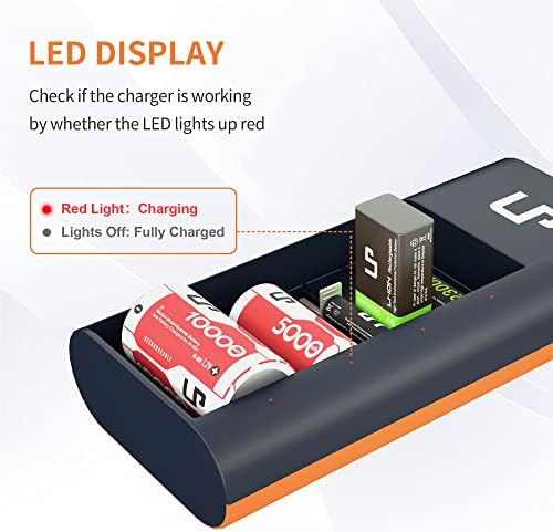 LP LED универзален полнач за батерии и AA NI-MH пакет за полнење на батерии, батерии со двојно-A 8-пакет со висок капацитет од 2300mAh за часовници,