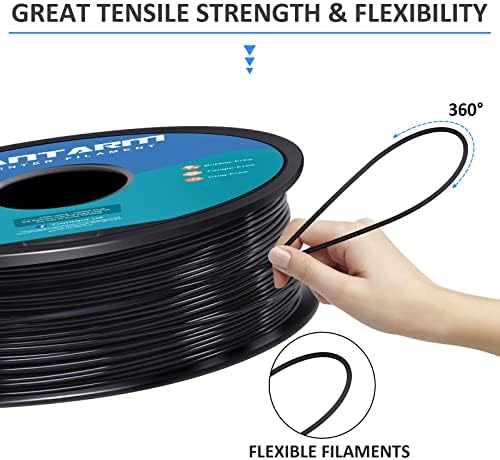 Giantarm TPU филамент 1,75мм Флексибилни меки 3Д печатачи потрошувачки црни, 95a 1kg spool, димензионална точност +/- 0,05 mm