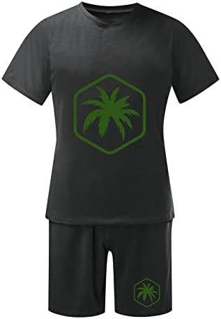 Сетови за шорцеви за мажи со екипаж гроздобер шорцеви летни потти 3Д печати кратки ракави за истегнување маица и кратки облеки