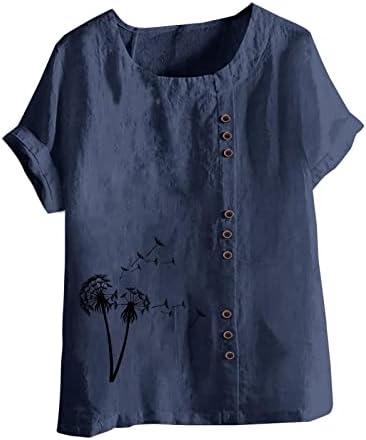 Плус големина на врвови за жени во боја на бои со кратки ракави кошули на екипажот на екипажот Туника Туника летни обични облеки со блузи