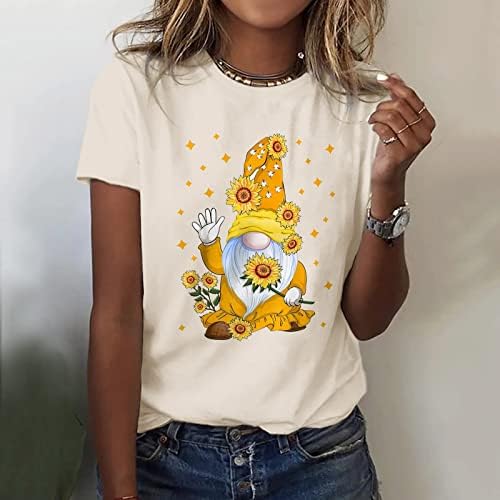 Женска класична маица памук памук со кратки ракави екипаж на вратот на вратот, забавна забавна цветна печатена туника тинејџери девојки