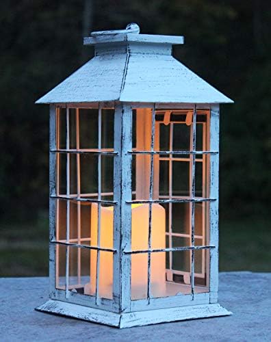 Серафичен стил на фарма куќа рустикални декоративни метални фенери со треперење светкава свеќа, бела