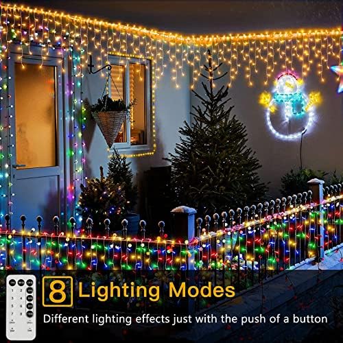 Zcyge LED icicle Божиќни светла на отворено со апликација и оддалечени за куќа, 66ft 640 LED 2 во 1 топла бела мутална боја на бои во боја на бои, кои се менуваат лесни, куќа Божиќн?