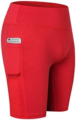 Rookay со висока половината јога панталони со странични џебови кратки хеланки за жени моќност флексибилни брзи суви велосипедисти шорцеви