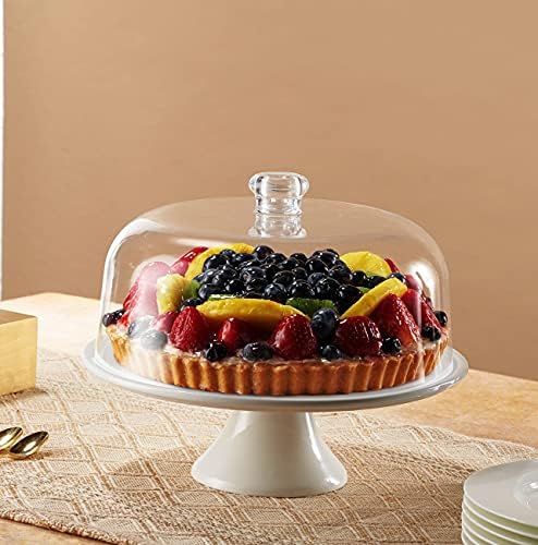 Стенд за торта од Богангер, керамички сервер за плоча со торта со нозе со расипување на капакот на акрилна купола