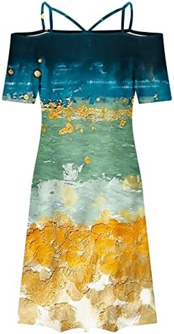 Fragarn Boho летен фустан за жени, женски секси случајни случајни ленти за прилагодување на рамото печатени миди фустан