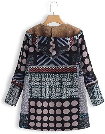 Andongnywell женски јакна за печатење со качулка со качулка, наредени топло лабава парка палта, памучна јакна од етнички стил