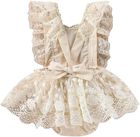 Каерм новороденче бебе девојчиња без ракави цветни чипка ромпер принцеза фустан без грб каросерија за фотосесија