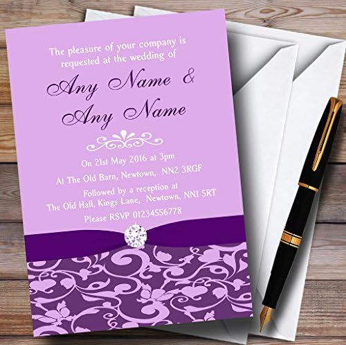 Виолетова Гроздобер Цветни Дамаск Дијаманте Персонализирани Свадбени Покани