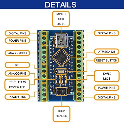 ALAMSCN 2pcs Мини Нано V3. 0 ATmega328P За Modуино Микро Контролер Одбор Модул СО USB Кабел + НАНО V3. 0 експанзија I/O Штит Одбор Збег Терминал