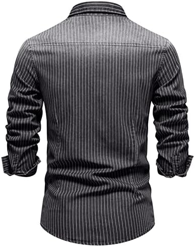 Обична маичка за машка маичка со тенок долги ракави со долги ракави со долга кошула потресена измиена тексас со џебови на градите