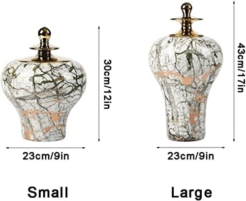 Порцеланска вазна ѓумбир тегла со капак за домашен декор, керамичка мермерна текстура за печатење храм на тегла за складирање чиноизери декоративен