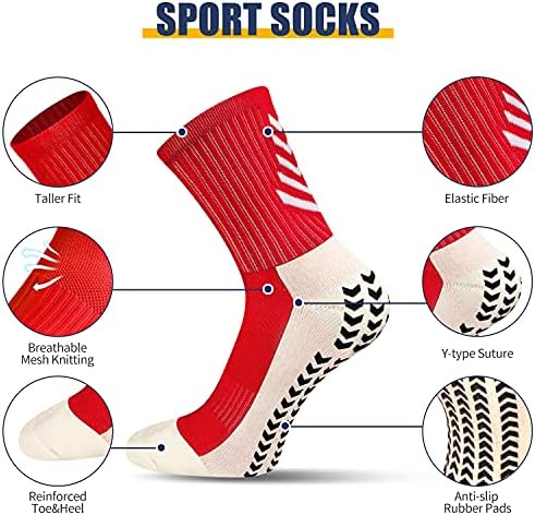 Huanlang анти-лизгачки фудбалски чорапи Менс атлетски зафат чорапи кои не се лизгаат спортови чорапи анти-блистер чорапи со зафати унисекс