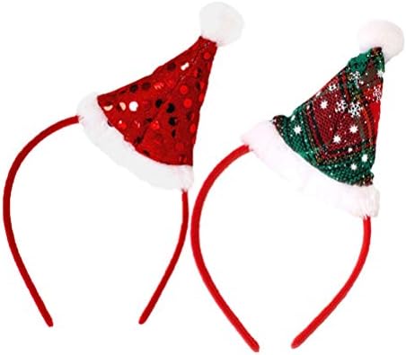 Nuobesty Santa Headbard 2 парчиња Божиќна капаче за глава сјај Дедо Мраз коса Hoip Hop Elf Hat Sequins Hair Band Christmas Costumes Accessory