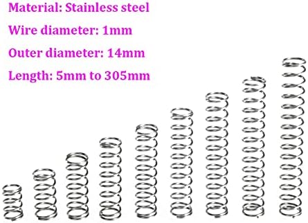 Домашни поправки и дијаметар на жица од DIY Springs 1мм компресија од не'рѓосувачки челик Пролет Надворешен дијаметар од 14 мм