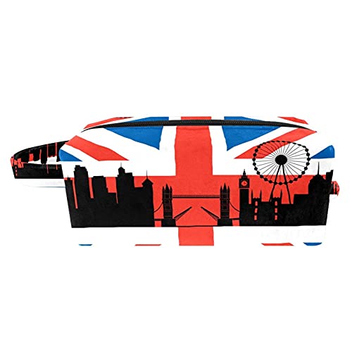 Шминка Торба Патување Козметичка Торба Британско Знаме Со Лондон Градски Пејзаж Тоалет Торба Организатор Торбичка Со Патент И Рачка