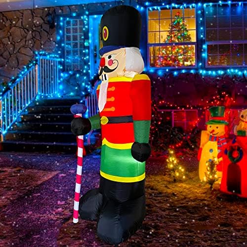 Trystway Божиќна надувување Божиќна декорација на отворено, 8 ft Santa Claus Outcracker војник, издувајте надувување со 3 светла за дворна