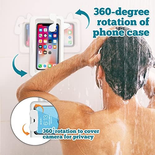 Водоотпорен држач за телефон за туширање со капакот на камерата 480 ° ротација на тушот на тушот држач за водоотпорна бања, кујна, wallиден монтиран телефон за туширањ?