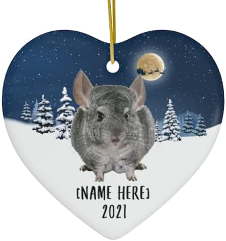 Орнаменти од сива чинчила за елката за 2023 година Персонализирано име Подароци 2024 Новогодишна ноќ украси бело срце